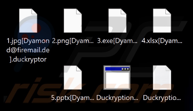 Fichiers cryptés par le ransomware Diamond (Duckcryptor) (.[Dyamond@firemail.de].duckryptor extension)