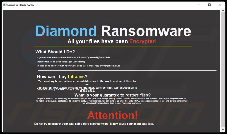 Diamond (Duckcryptor) ransomware note de rançon (Duckryption_info.hta)