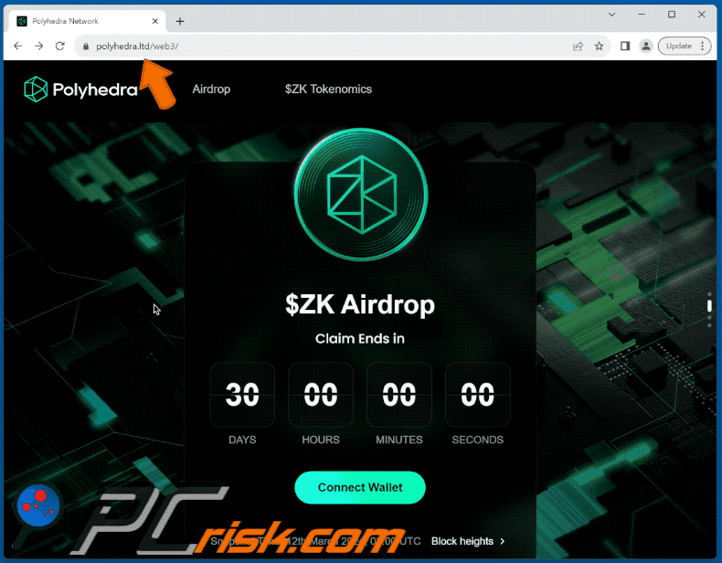 Apparition de Polyhedra Network $ZK Airdrop scam (GIF)