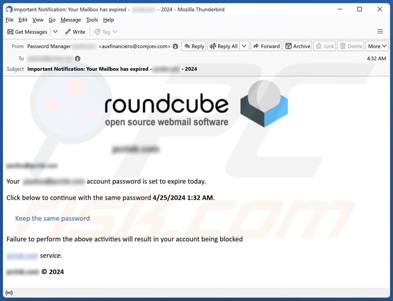 Roundcube Password Set To Expire Campagne de spam par courrier électronique