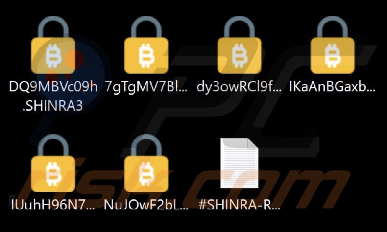 Fichiers cryptés par le ransomware SHINRA (extension .SHINRA3)