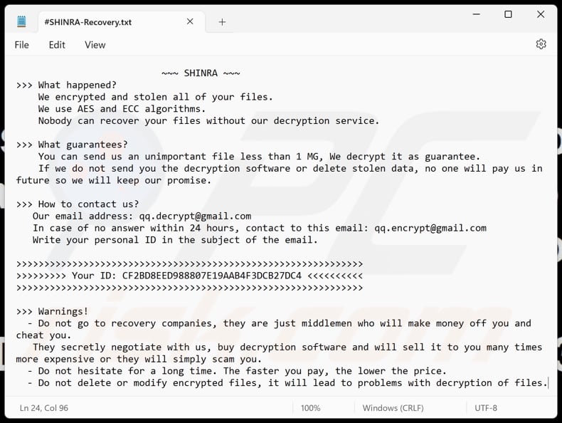 SHINRA ransomware note de rançon (#SHINRA-Recovery.txt)