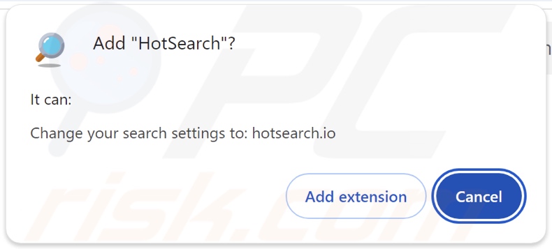 HotSearch pirate de navigateur demandant des autorisations