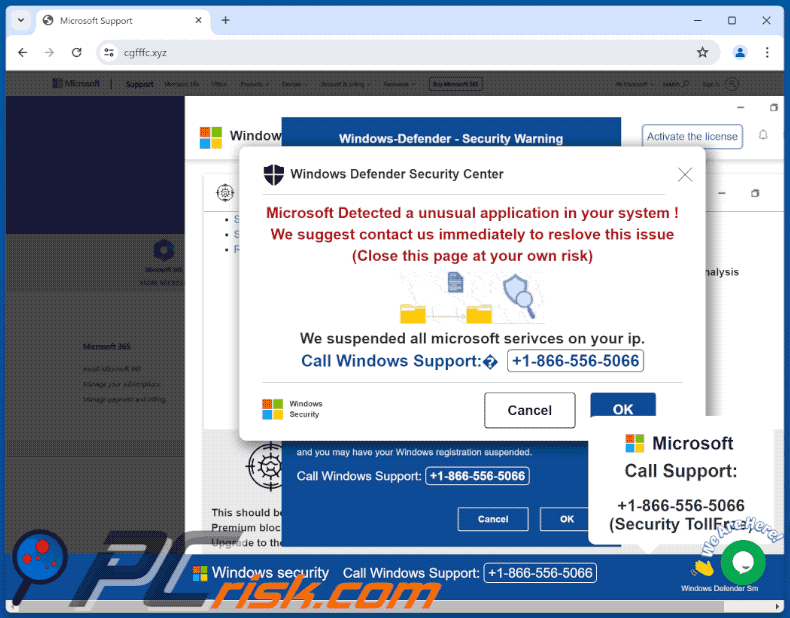 Apparition du scam Microsoft Detected A Unusual Application In Your System (Microsoft a détecté une application inhabituelle dans votre système)