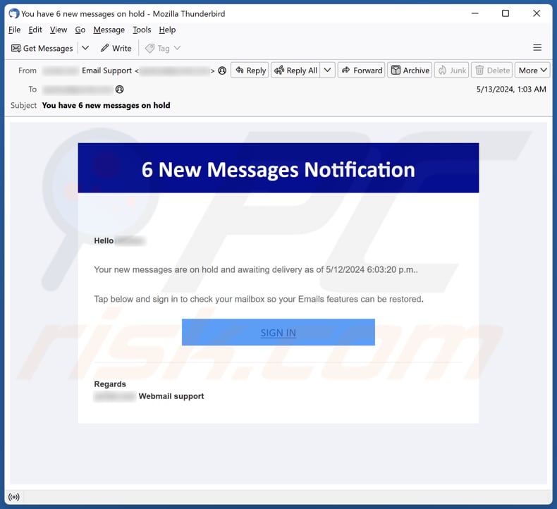 New Messages Notification Campagne de spam par courrier électronique
