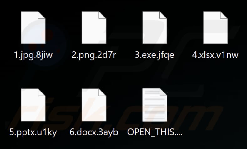 Fichiers cryptés par le ransomware OCEANS (quatre caractères aléatoires comme extensions)