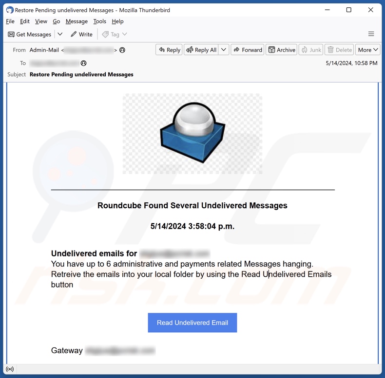 Roundcube Found Several Undelivered Messages Campagne de spam par courrier électronique