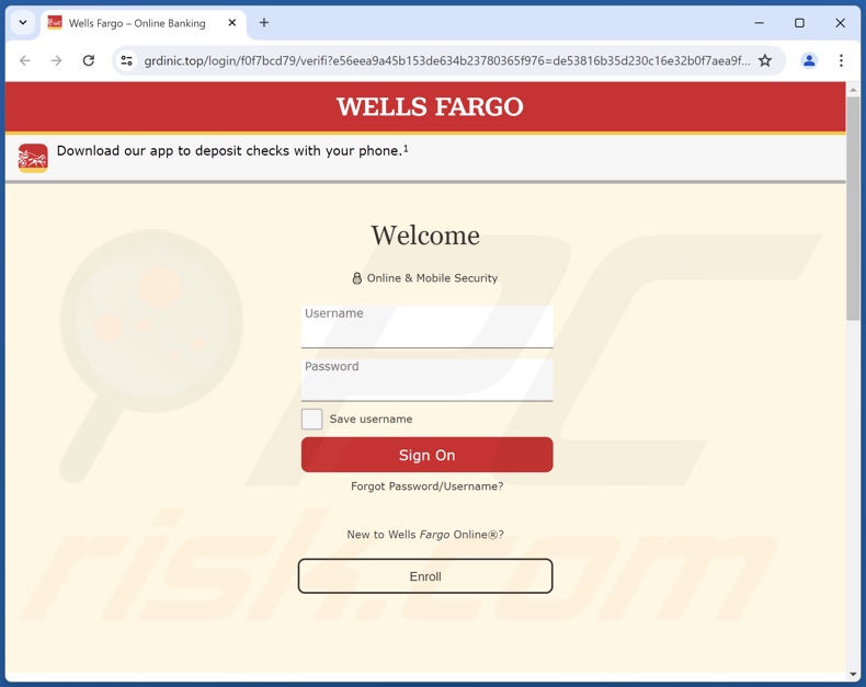 Wells Fargo - Account Verification Required courriel frauduleux site d'hameçonnage promu