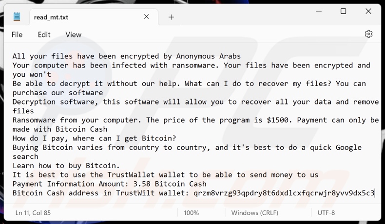Anonymous Arabs ransomware note de rançon (read_mt.txt)