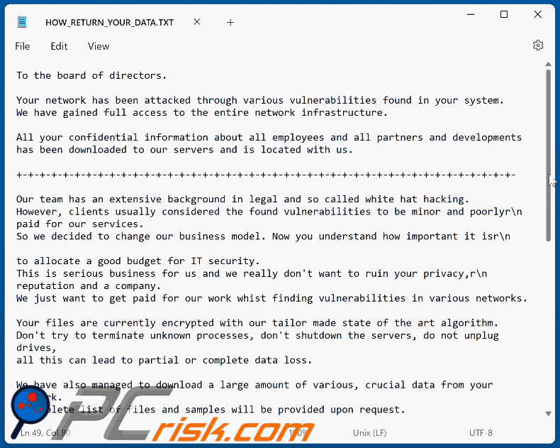 fichier texte du ransomware El Dorado (HOW_RETURN_YOUR_DATA.TXT)