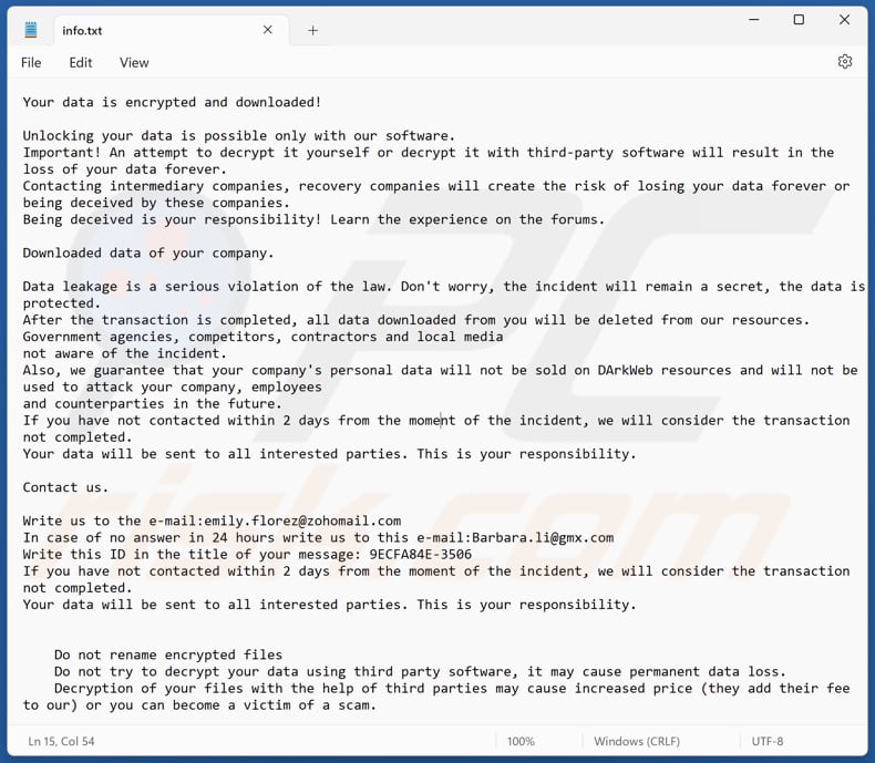 Fichier texte du ransomware Lexus (info.txt)
