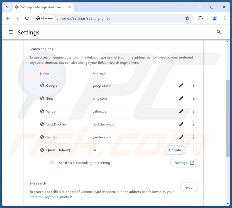 Supprimer findflarex.com du moteur de recherche par défaut de Google Chrome