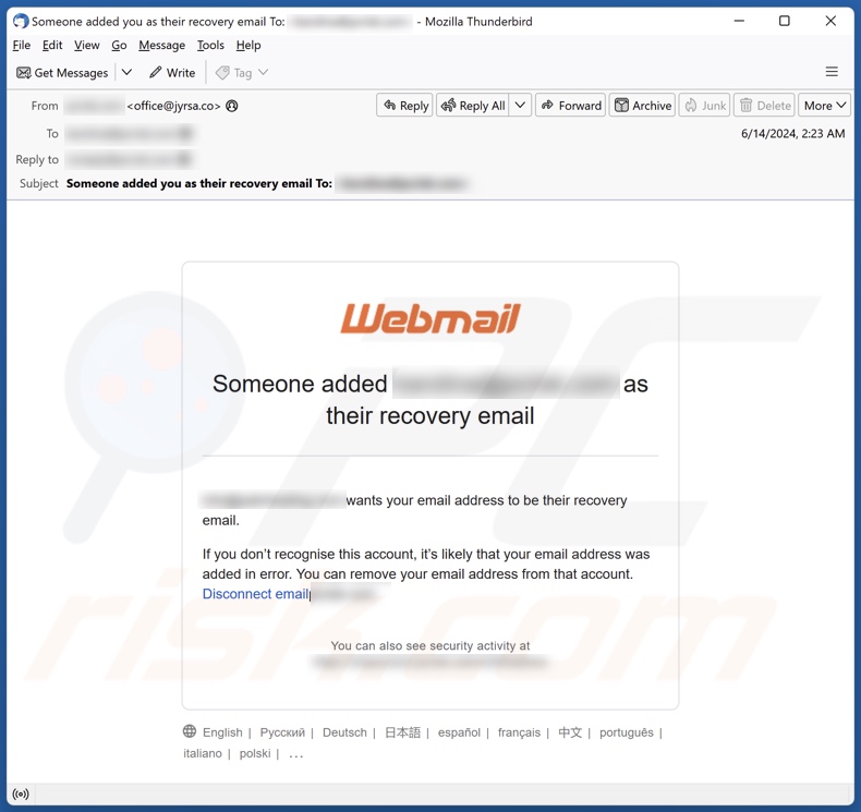 Someone Added You As Their Recovery Campagne de spam par courrier électronique