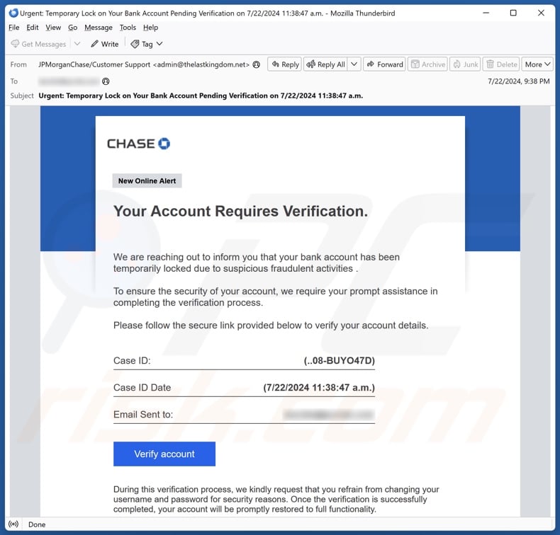 Chase - Account Verification Campagne de spam par courrier électronique