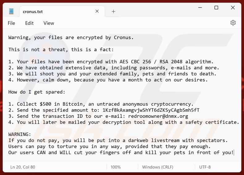 Cronus ransomware fichier texte (cronus.txt)