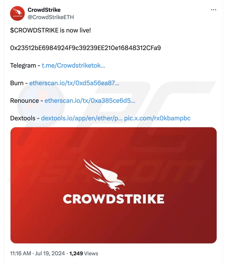 Tweet de CrowdStrike promouvant le jeton Crowdstrike