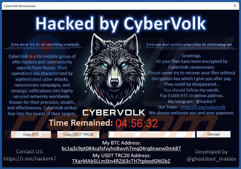 CyberVolk ransomware pop-up window