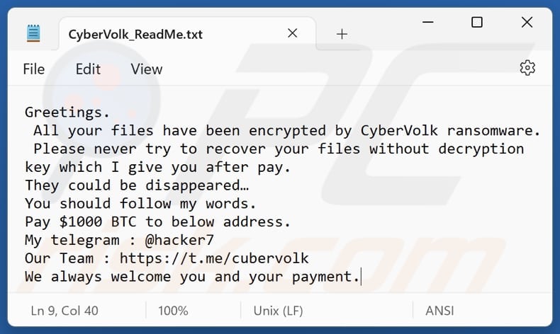 CyberVolk ransomware text file (CyberVolk_ReadMe.txt)