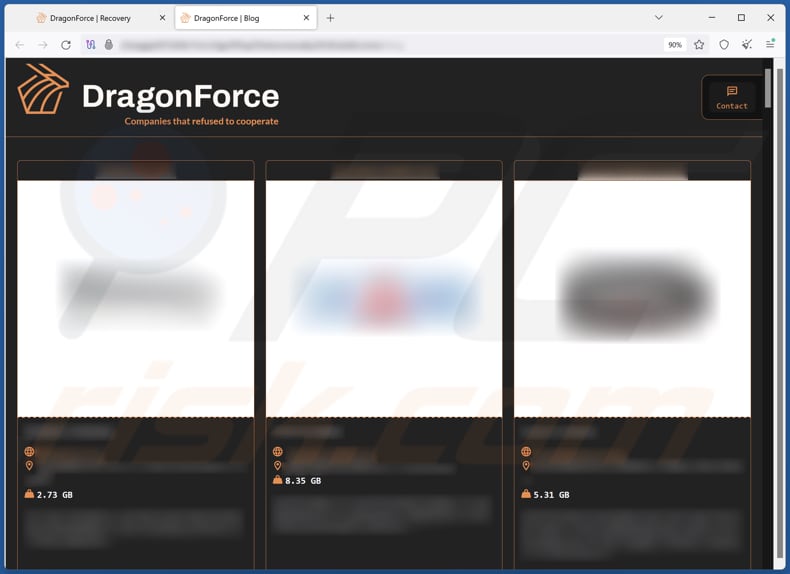 Site de fuite de données du ransomware DragonForce