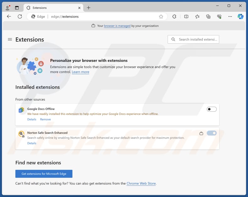 Fausse extension Norton Safe Search Enhanced sur le navigateur Edge