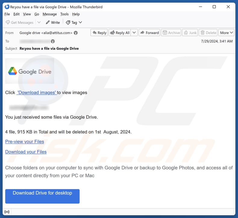 Google Drive Campagne de spam par courrier électronique