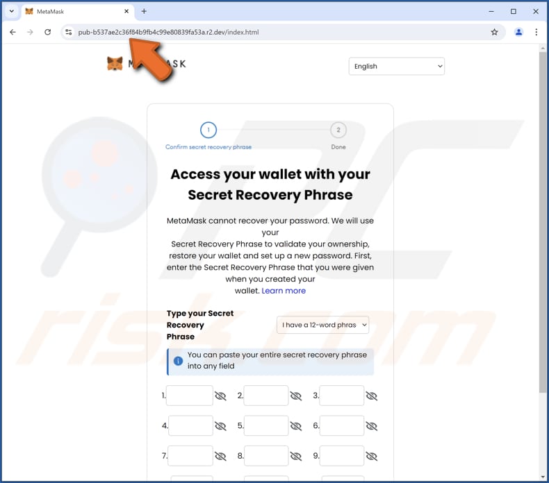 MetaMask Log-In Attempt Escroquerie par courriel page de phishing