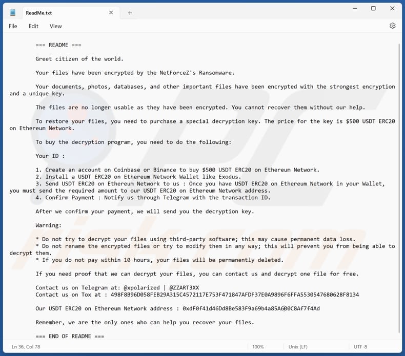 NetForceZ ransomware fichier texte (ReadMe.txt)