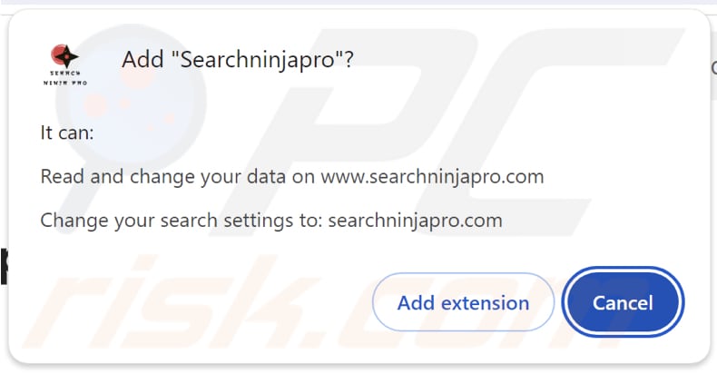 Searchninjapro browser hijacker demande des autorisations