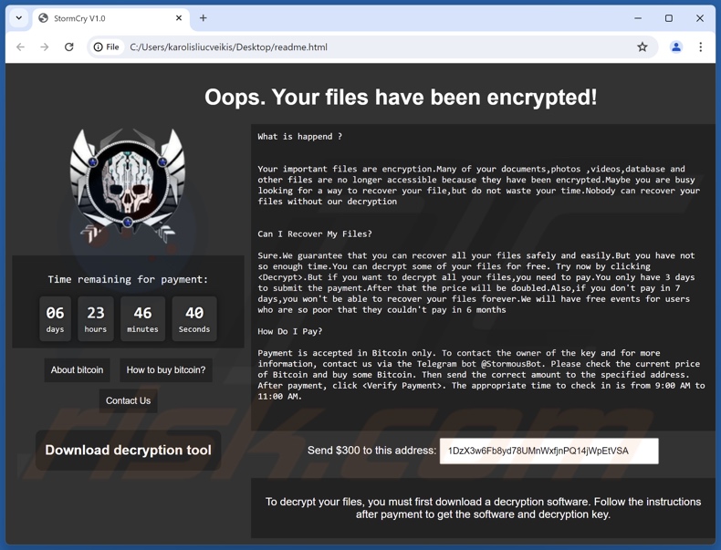 Note de rançon du ransomware StormCry (Stormous) (readme.html)