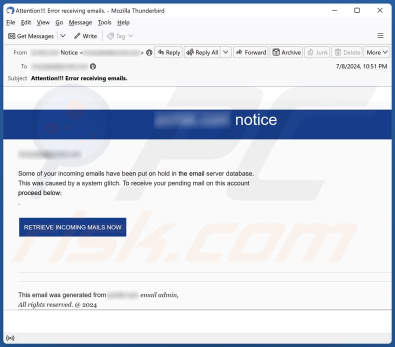 System Glitch Campagne de spam par courrier électronique