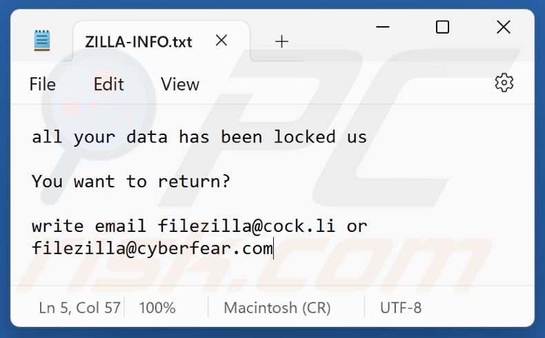 ZILLA ransomware fichier texte (ZILLA-INFO.txt)
