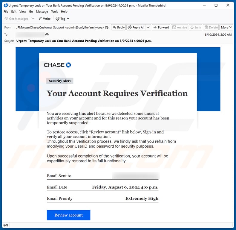 Chase - Account Verification escroquerie par courriel (2024-08-19)