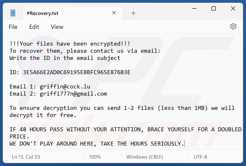 Griffin ransomware note de rançon (#Recovery.txt)