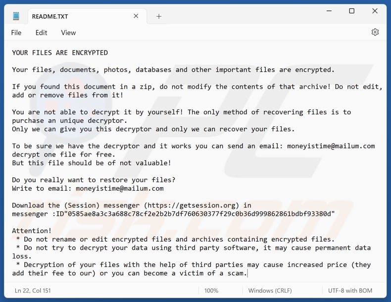 MoneyIsTime ransomware fichier texte (README.TXT)