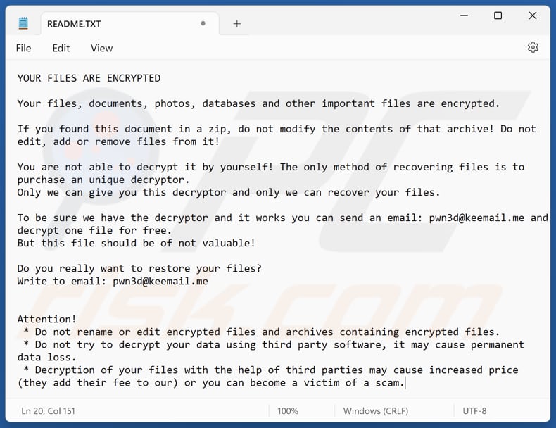 Pwn3d ransomware fichier texte (README.txt)