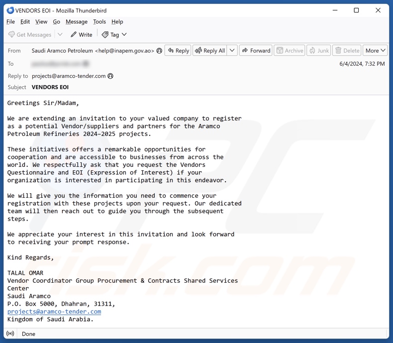 Saudi Aramco Version email de l'escroquerie 3