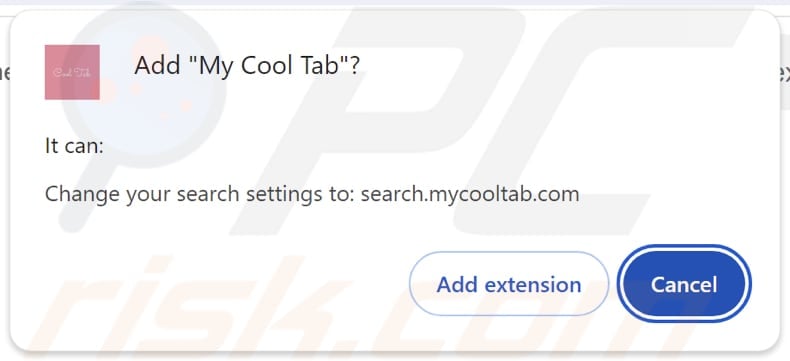 My Cool Tab pirate de navigateur demandant des autorisations