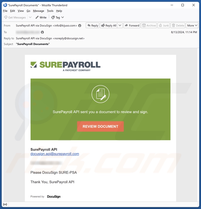 SurePayroll Campagne de spam par courrier électronique