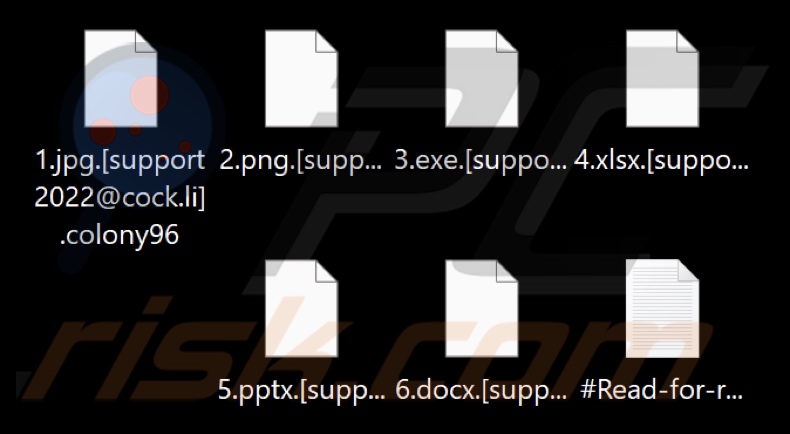 Fichiers cryptés par le ransomware Colony (extension .colony96)