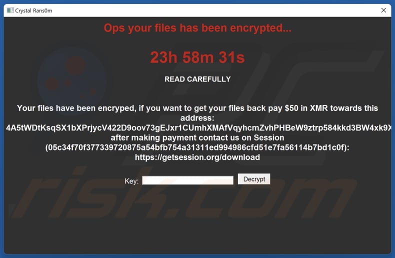 Crystal Rans0m ransomware note de rançon