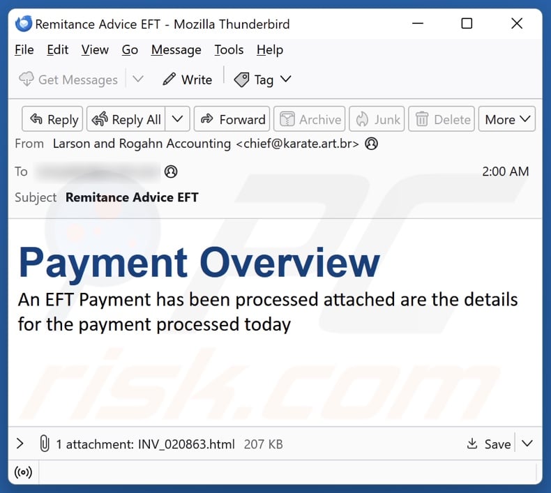 EFT Payment Overview Campagne de spam par courrier électronique