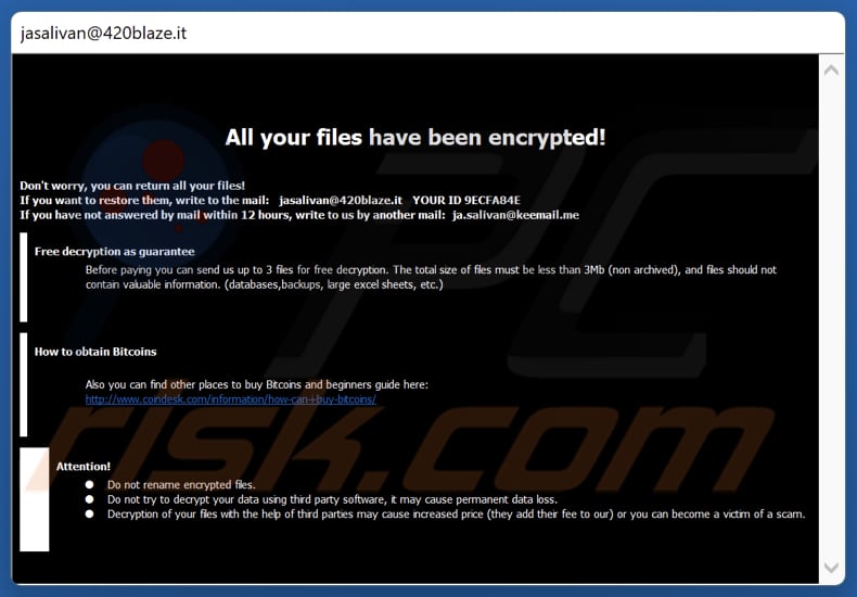 Ior ransomware note de rançon (message contextuel)