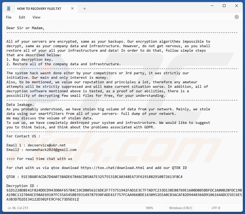 ScRansom ransomware fichier texte (HOW TO RECOVERY FILES.TXT)