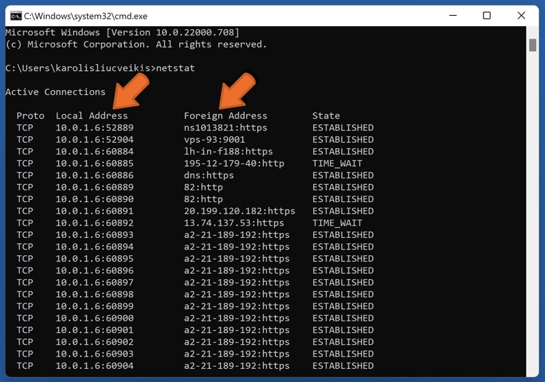 support technique arnaque commande netstat