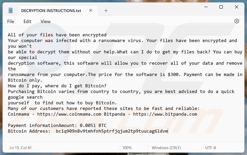 Tyson ransomware fichier texte (DECRYPTION INSTRUCTIONS.txt)