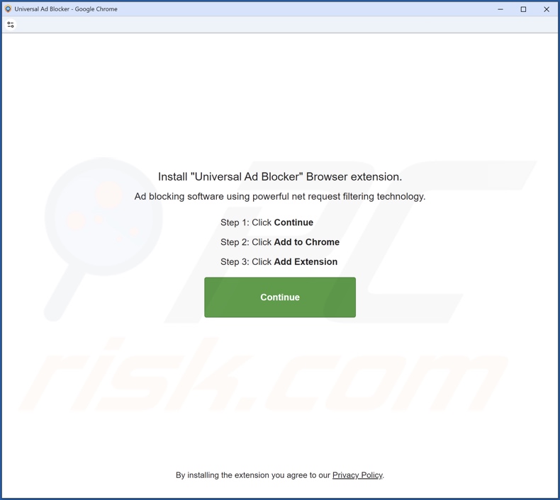 Site web promouvant le logiciel publicitaire Universal Ad Blocker