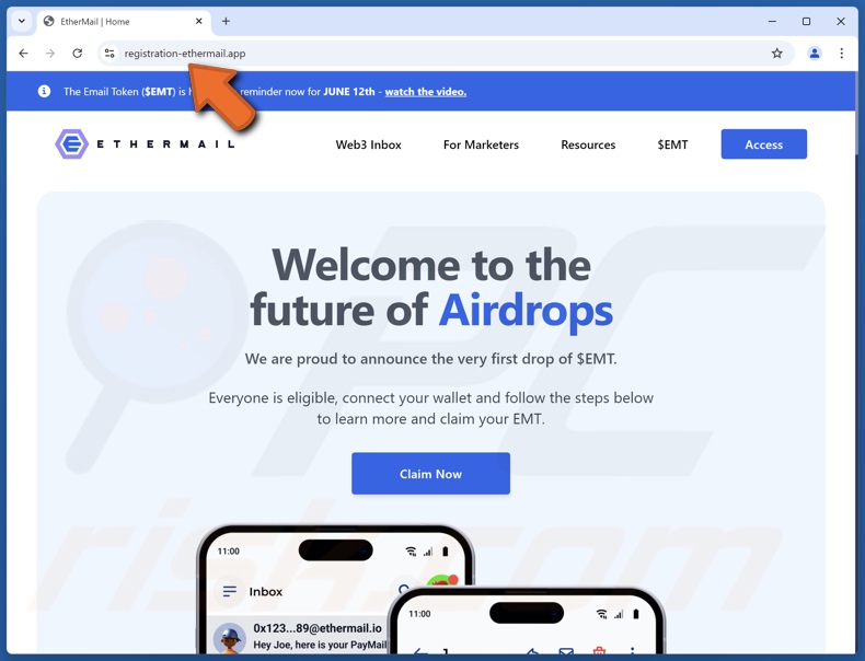 EtherMail ($EMT) Airdrop escroquerie