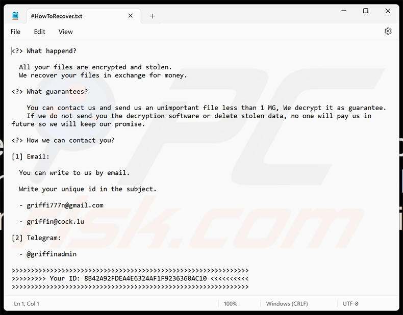 Griffin ransomware note - #HowToRecover.txt