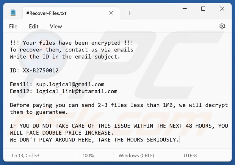 Hawk ransomware fichier texte (#Recover-Files.txt)