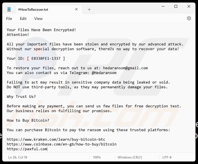 Heda ransomware fichier texte (#HowToRecover.txt)